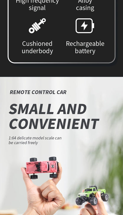 Mini RC Monster Truck 1:64 Scale with Matching Trailer, 2.4GHz Controller, LED Details and Three Color Options