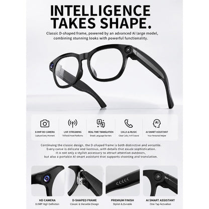 Smart Glasses 8MP Camera Eyewear with Translation, Object Recognition, Touch Control and Bluetooth Audio