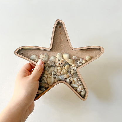 Wooden Starfish-Shaped Decorative Tray with Ocean Theme for Shell, Crystal and Dresser Displays