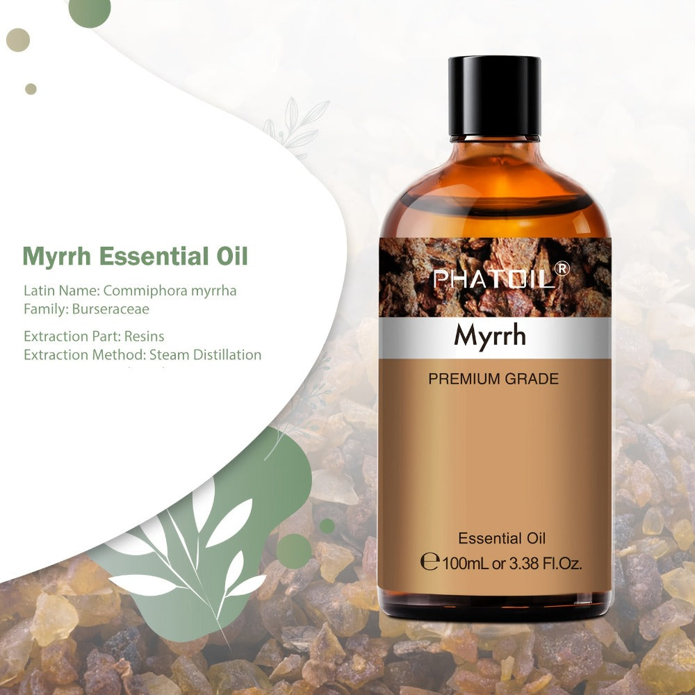 Essential Oil Myrrh 100ml Dropper Bottle with Warm Earthy Balsamic Scent for Diffuser and Candles