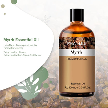 Essential Oil Myrrh 100ml Dropper Bottle with Warm Earthy Balsamic Scent for Diffuser and Candles