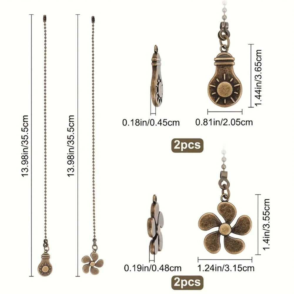 Eight-Piece Ceiling Fan Pull Chain Extension Set with Leaf and Bulb Pendants in Five Finish Options