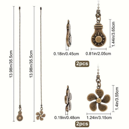 Eight-Piece Ceiling Fan Pull Chain Extension Set with Leaf and Bulb Pendants in Five Finish Options