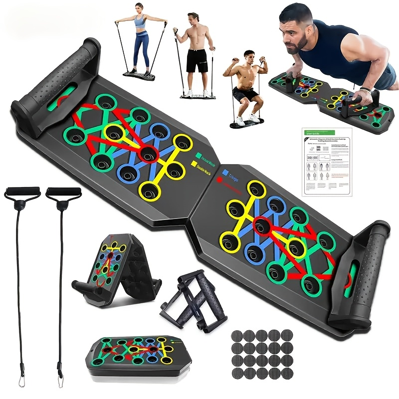 Color-Coded Push-Up Board with Resistance Bands and Pull Ropes for Multi-Position Home Training