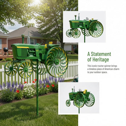 Tractor-Shaped Garden Windmill Stake with Six Rotating Pinwheel Wheels and 28 x 14 cm Topper