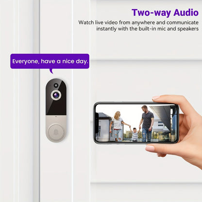 2K WiFi Doorbell Camera Wireless Smart Doorbell with AI Snapshot, Night Vision, Two-Way Intercom, Photo & Video Recording, Local Storage, Rechargeable Battery, Motion Detection, Black Linen