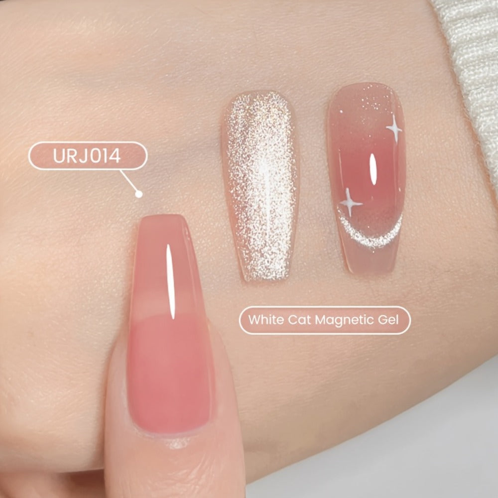 White Glitter Cat Eye Gel Polish Set 2pc Sparkling Magnetic with Stick Included | Soak Off UV LED 0.51oz Each Semi-Permanent 3D Nail Art | Salon & Home DIY Manicure Kit for Women Beginners