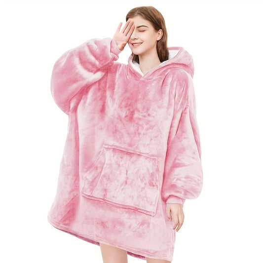 Reversible Hooded Wearable Blanket – Double-Sided Coral Fleece Suede Hoodie with Kangaroo Pocket, Machine Washable, 6 Colors