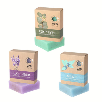 VZTI Handmade Bar Soap Set with Three-Piece Scent Trios or 122g Six-Bar Assortment in Six Scents