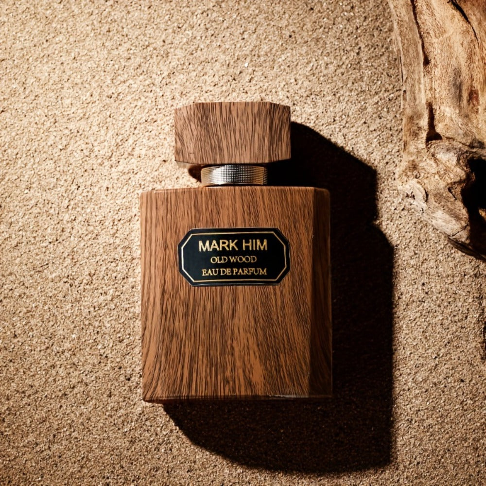 Cologne Spray for Men MARK HIM OLD WOOD 100ml with Wood-Look Bottle, Rectangular Cap and Boxed Presentation