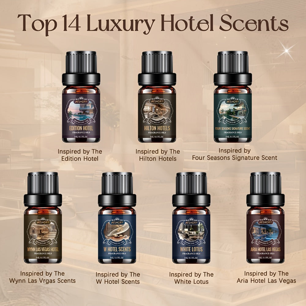 Aeshory Hotel Collection Fragrance Oil Set with 14 Assorted 5ml Bottles in a Presentation Gift Box