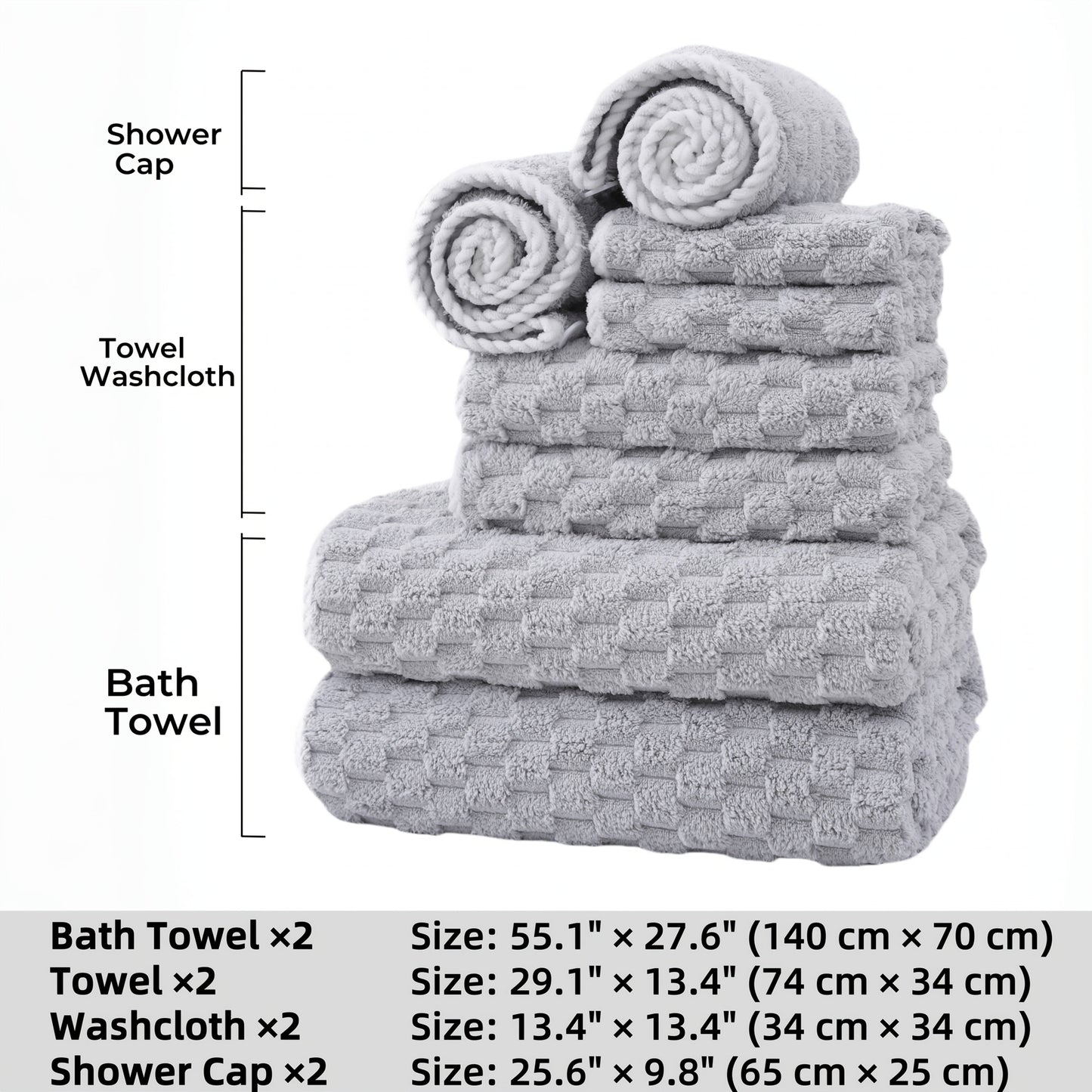 Bath Towels Set 4 or 8 Piece Microfiber Waffle Weave Collection in Gray, Pink, Blue and Beige