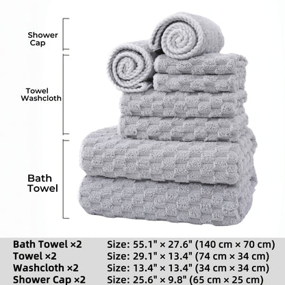 Bath Towels Set 4 or 8 Piece Microfiber Waffle Weave Collection in Gray, Pink, Blue and Beige