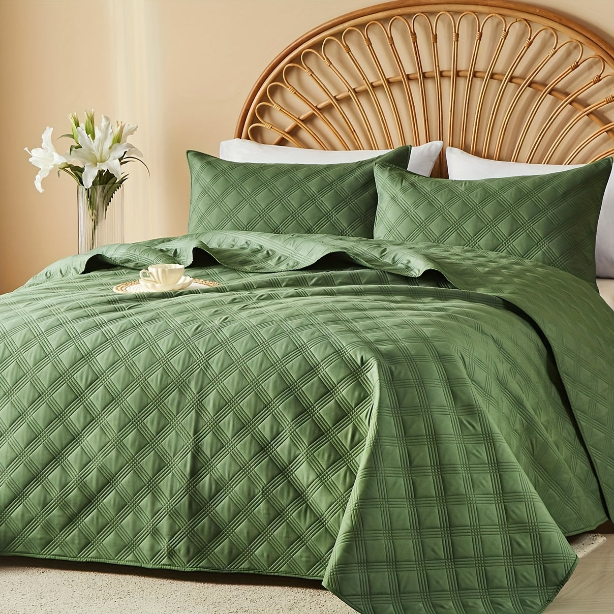 Coin-Pattern Quilt Set in Four Designs, Multiple Colors and Twin, Full-Queen or King-California King Sizes