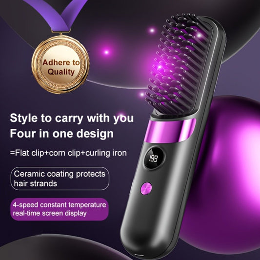 Cordless Hair Straightening Brush USB Rechargeable Portable Heated Straightener Comb Mini Travel Hair Straightener with Heat Protection for Women Men Beard Daily Use Gift 2000mAh 3600mAh