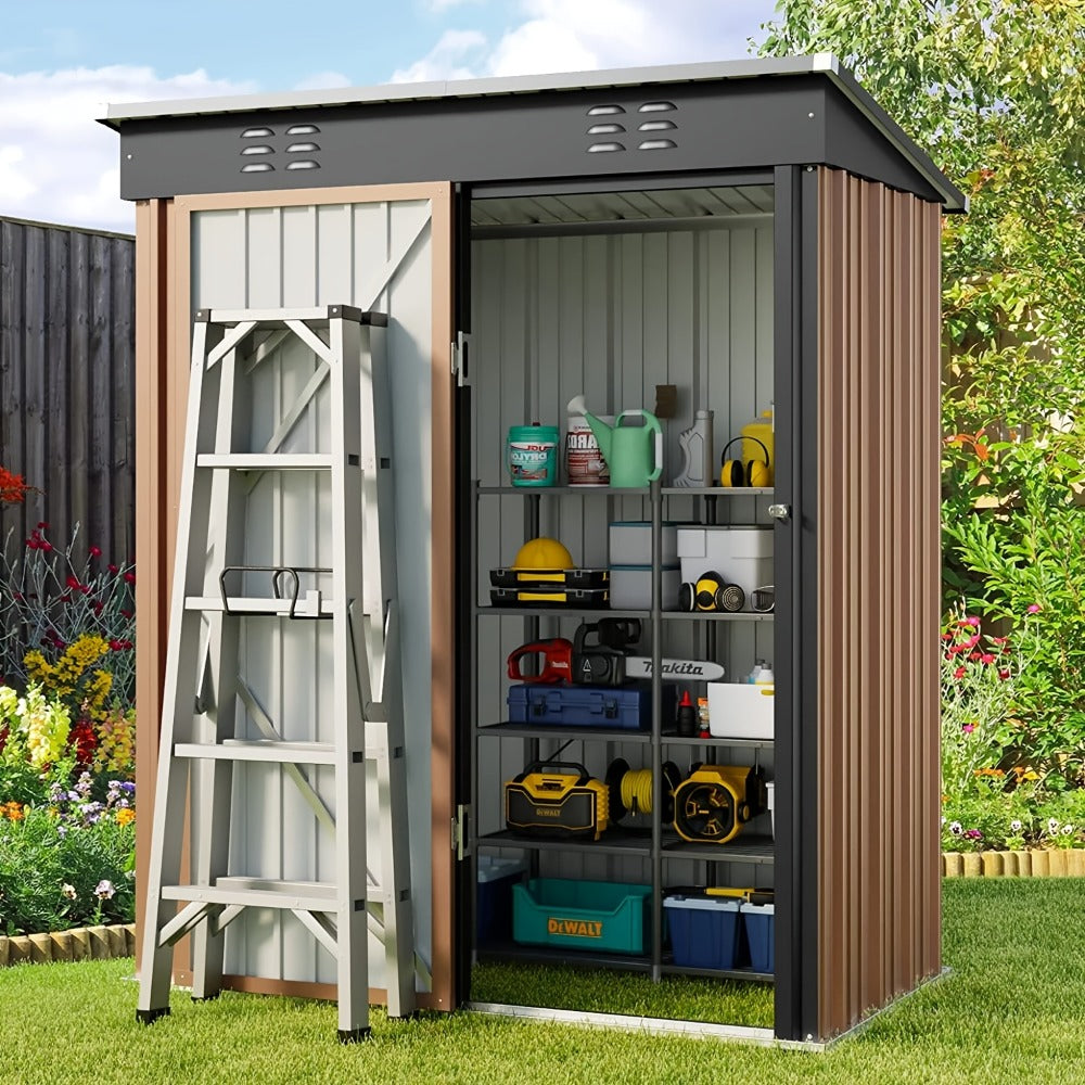 Grey 5 x 3 Ft Metal Outdoor Storage Shed with Single Door, Vent Panels and Sloped Roof Design