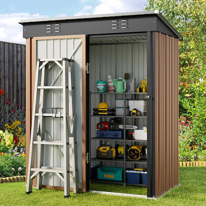 Grey 5 x 3 Ft Metal Outdoor Storage Shed with Single Door, Vent Panels and Sloped Roof Design