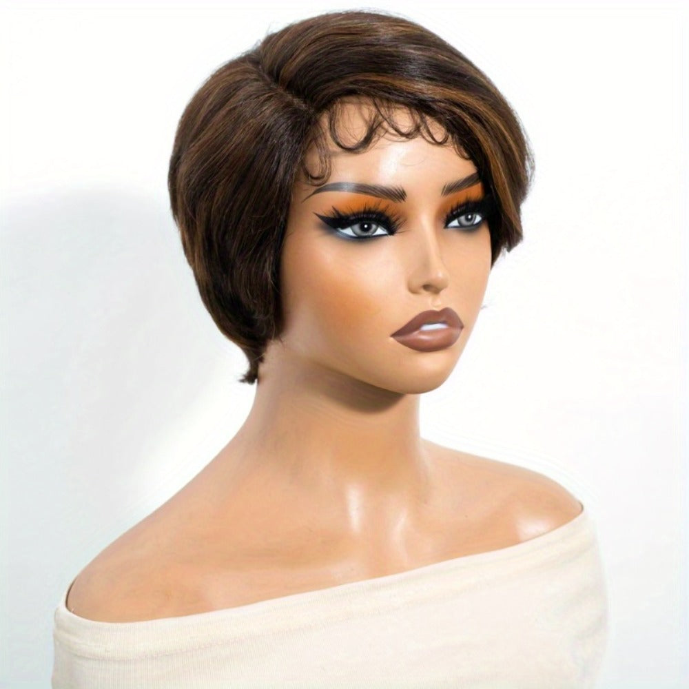 Lace Front Wig Human Hair Body Wave Bob with 4x1 Lace, 6in Length and Three Brown Highlight Colors