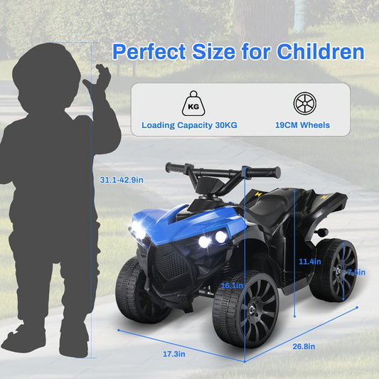 Kids Electric Ride-On ATV 4-Wheeler Quad with LED Headlights Foot Pedal Accelerator Anti-Slip Tires 55 lbs Capacity Outdoor Birthday Gift for Boys Girls Ages 3+ Black Red Blue Pink
