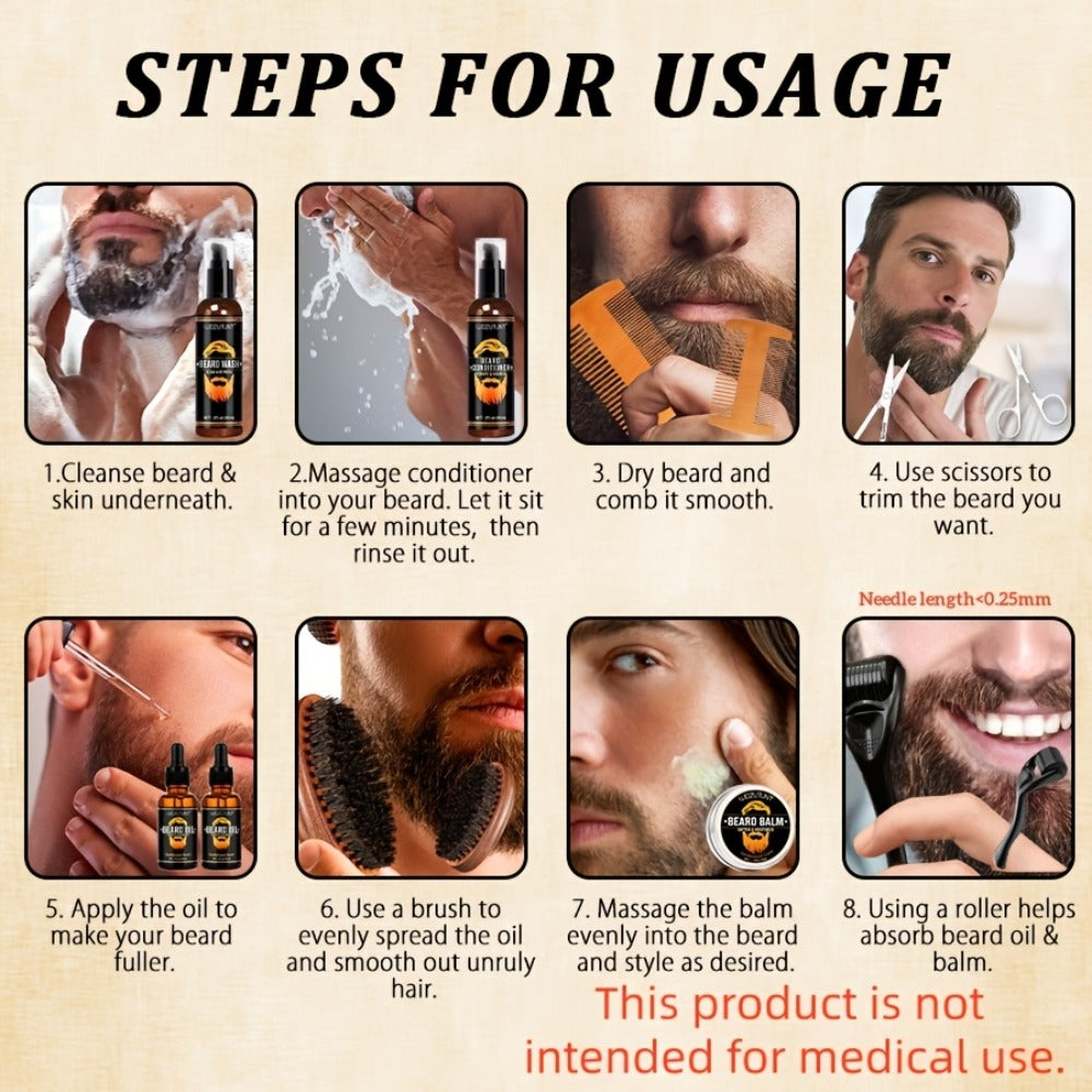 Beard Oil & Balm Grooming Kit for Men — 9-Piece Complete Beard Care Set with Conditioner Wash Brush Comb Clippers Travel Pouch, Beard Pen Option, Birthday Father's Day Gift