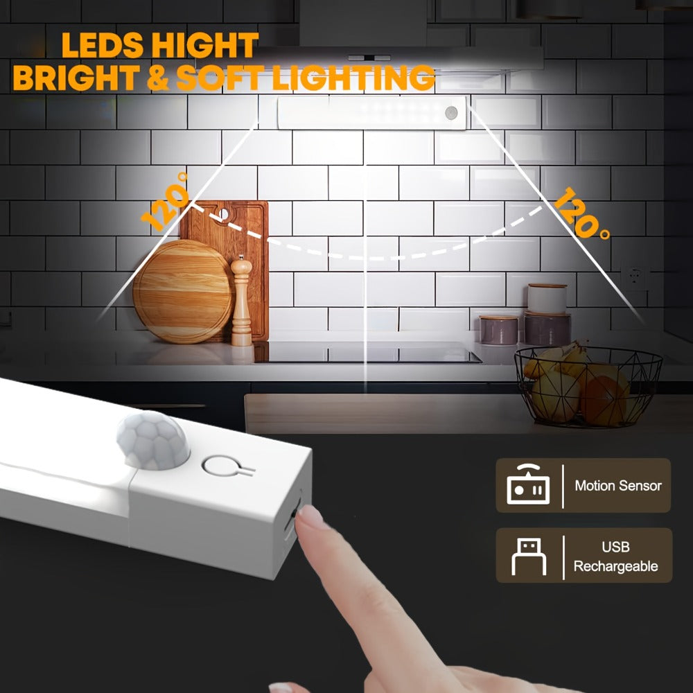 Three-Pack Motion Sensor Cabinet Lights with USB-C Charging, Three Light Colors and 7.87- or 11.81-Inch Options