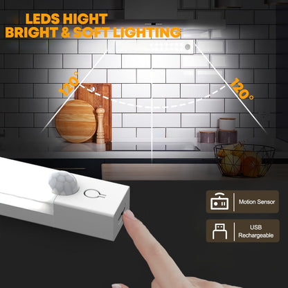 Three-Pack Motion Sensor Cabinet Lights with USB-C Charging, Three Light Colors and 7.87- or 11.81-Inch Options
