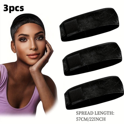 Velvet Wig Grip Caps, Three-Piece Adjustable Set in Light Beige, Beige, Black, Brown or Coffee