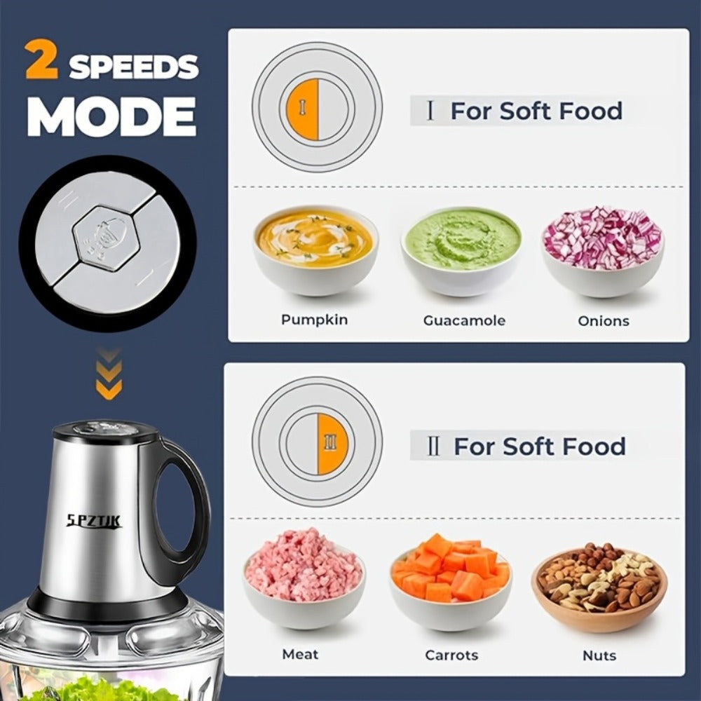 Electric Food Chopper with 2 Bowls & Dual-Level Blades – Mini Food Processor for Grinding Meat Chopping Nuts Salad Prep – Upgraded Compact Kitchen Chopper for Home Use