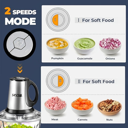 Electric Food Chopper with 2 Bowls & Dual-Level Blades – Mini Food Processor for Grinding Meat Chopping Nuts Salad Prep – Upgraded Compact Kitchen Chopper for Home Use