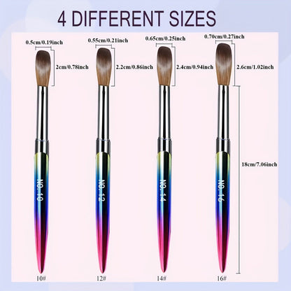 Four-Piece Acrylic Nail Art Brush Set with Gradient Handles and Sizes 10, 12, 14 and 16 for Detail Work