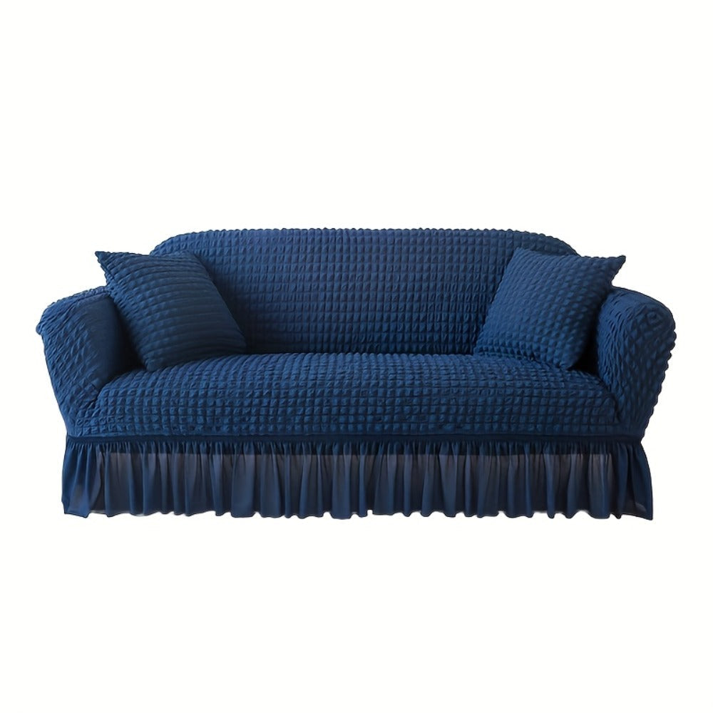 Stretch Seersucker Sofa Cover Solid Color Elastic Band Closure Machine Washable Slipcover for Armchair Loveseat 1 2 3 4 Seater - 8 Colors Home Wedding Decor