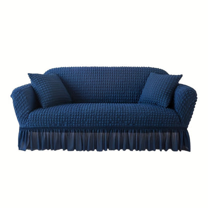 Stretch Seersucker Sofa Cover Solid Color Elastic Band Closure Machine Washable Slipcover for Armchair Loveseat 1 2 3 4 Seater - 8 Colors Home Wedding Decor