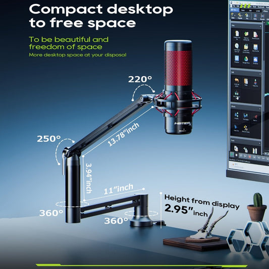 360-Degree Microphone Boom Arm with Foldable Desk Mount and Screw Adapter detail image
