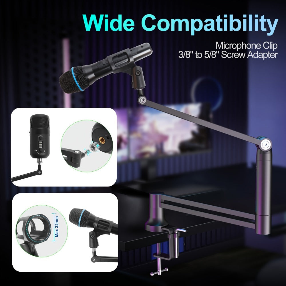 360-Degree Microphone Boom Arm with Foldable Desk Mount and Screw Adapter detail image - detail view 6