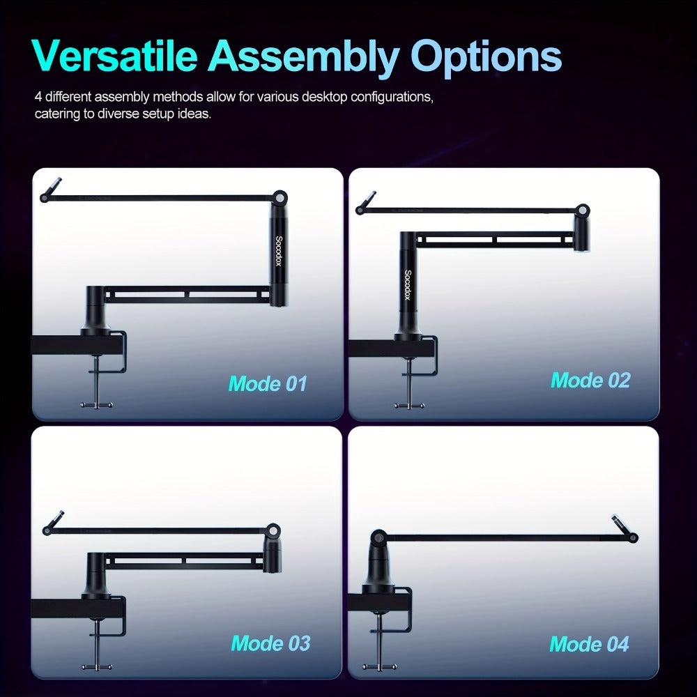 360-Degree Microphone Boom Arm with Foldable Desk Mount and Screw Adapter detail image - detail view 8