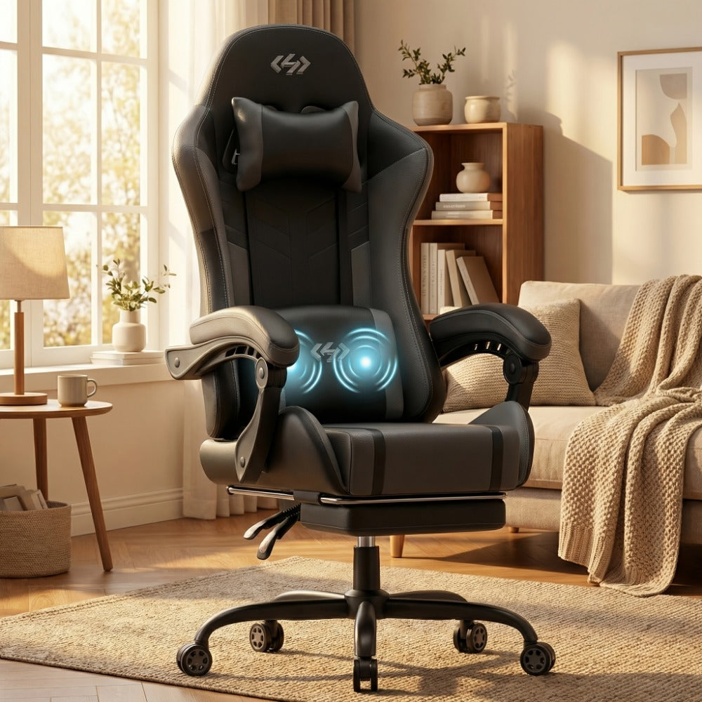 360° Rotating Faux Leather Gaming Chair with Footrest and Lumbar Support detail image - detail view 9