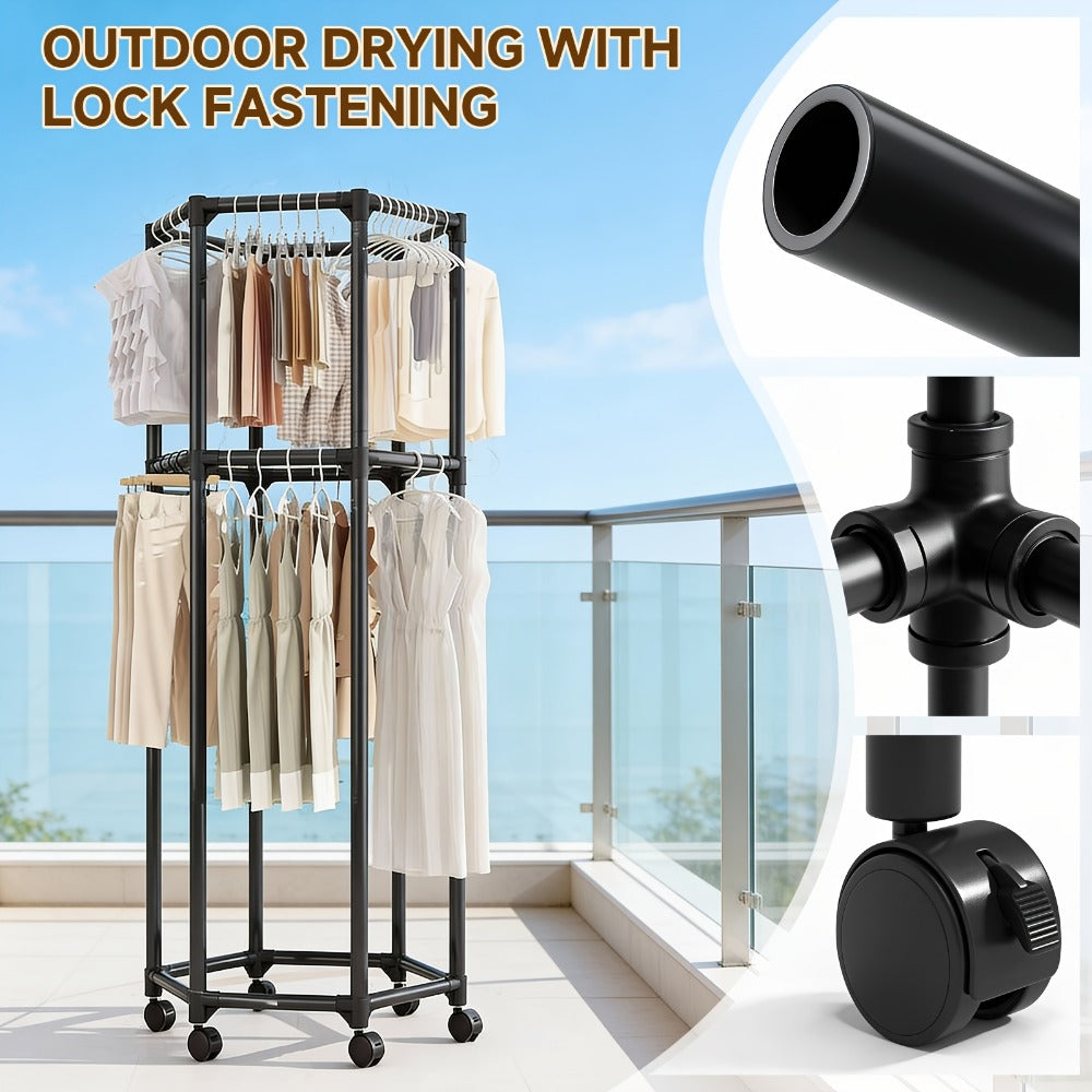 360° Rotating Freestanding Clothing Rack with Rolling Wheels and 360° Swivel for Bedroom detail image - detail view 10