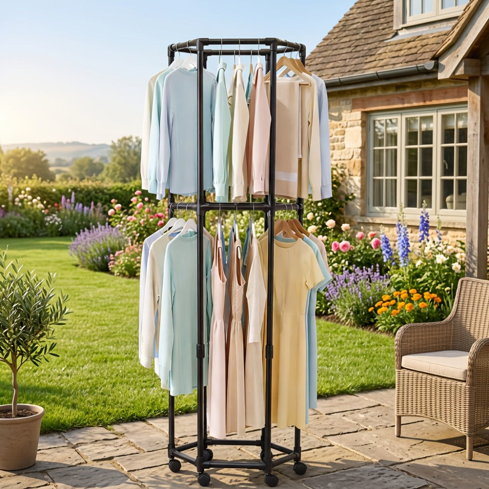 360° Rotating Freestanding Clothing Rack with Rolling Wheels and 360° Swivel for Bedroom detail image - detail view 12