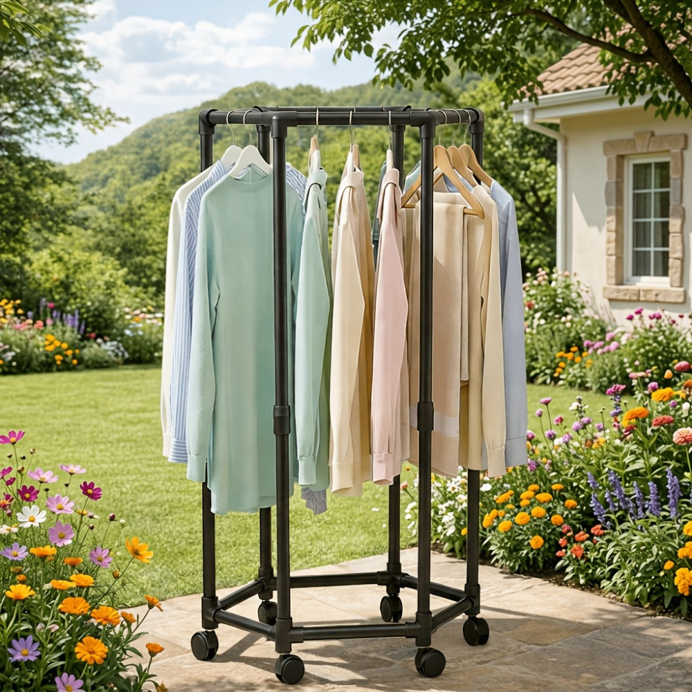 360° Rotating Freestanding Clothing Rack with Rolling Wheels and 360° Swivel for Bedroom detail image - detail view 13