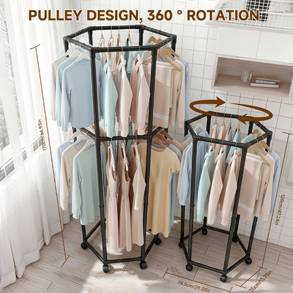 360° Rotating Freestanding Clothing Rack with Rolling Wheels and 360° Swivel for Bedroom detail image - detail view 4