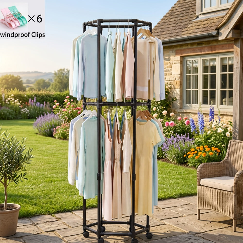 360° Rotating Freestanding Clothing Rack with Rolling Wheels and 360° Swivel for Bedroom detail image - detail view 5