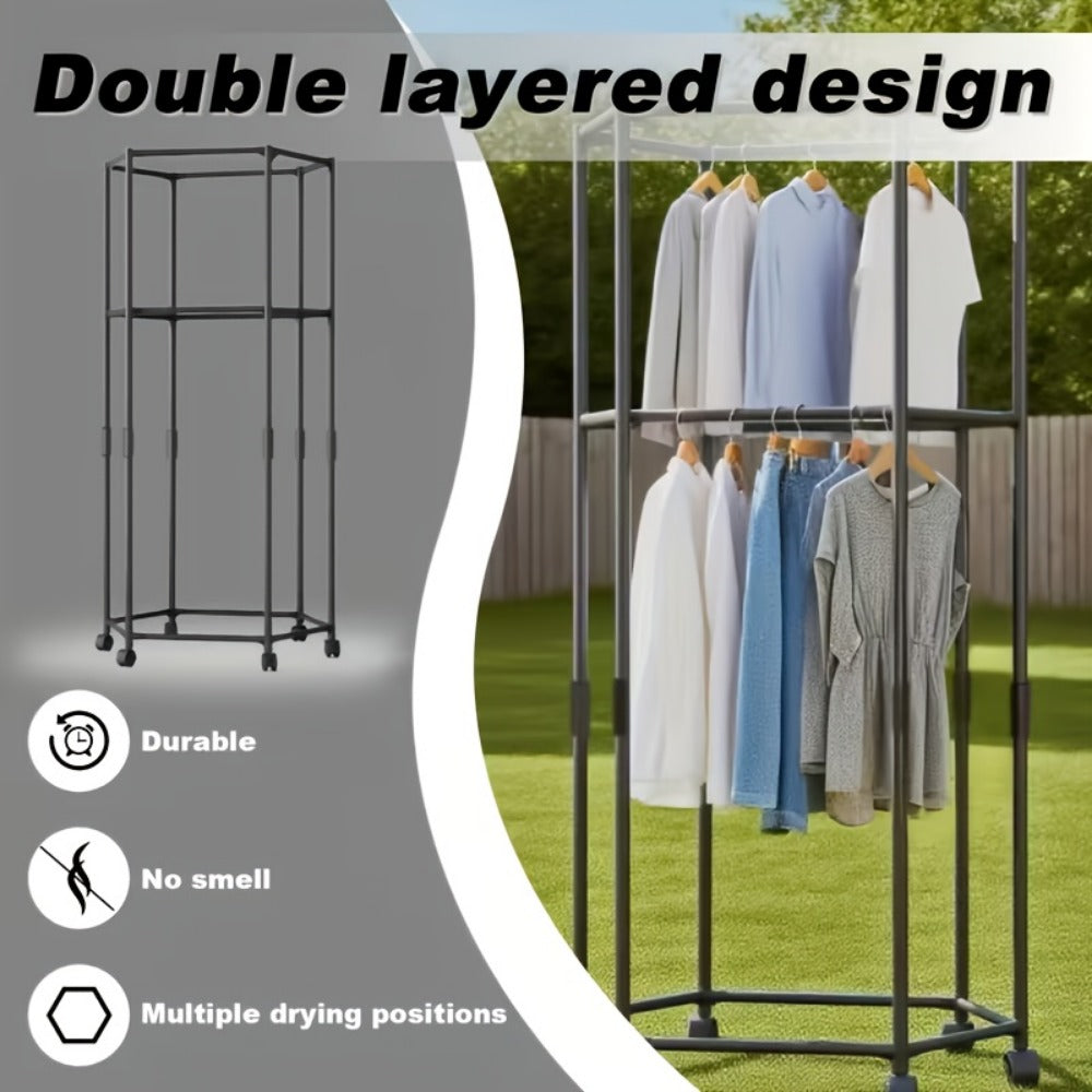 360° Rotating Freestanding Clothing Rack with Rolling Wheels and 360° Swivel for Bedroom detail image - detail view 6