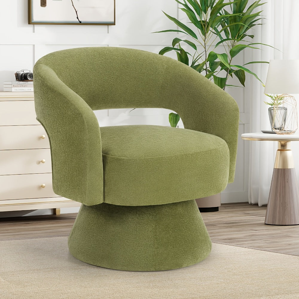 360° Rotating Round Accent Chair, Upholstered Lounge Chair for Living Room detail image - detail view 10