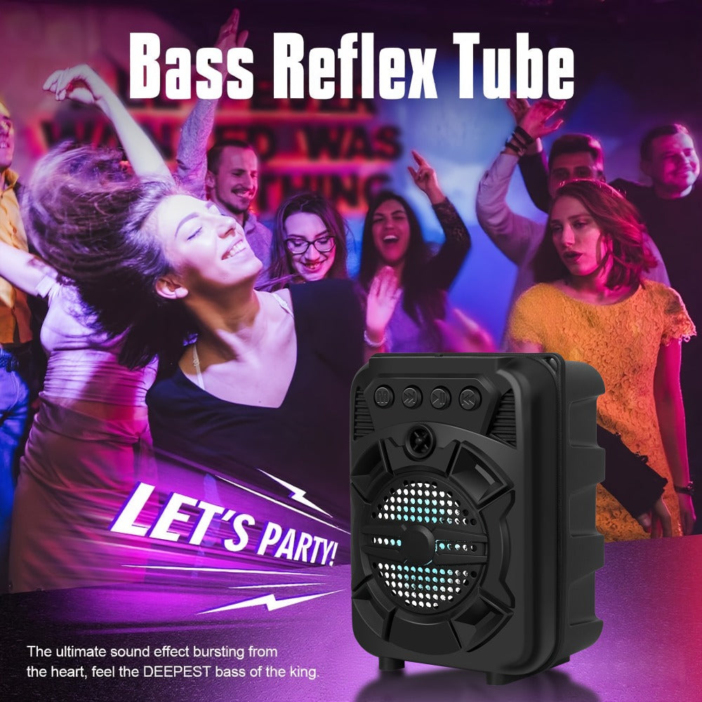 Portable Bluetooth Speaker with LED Light, Stereo Bass Listing and Up to 10 Hours Playtime in Black