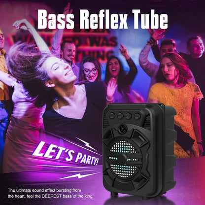 Portable Bluetooth Speaker with LED Light, Stereo Bass Listing and Up to 10 Hours Playtime in Black