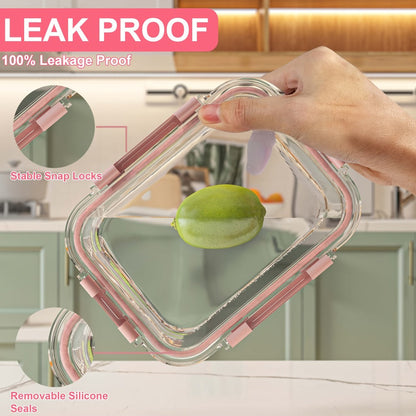Food Storage Containers Ten-Piece Borosilicate Glass Set with Snap-Lock Lids in Pink, Black or Green