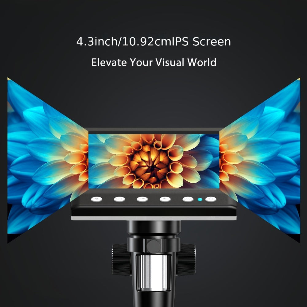 4.3-Inch IPS Digital Microscope with Eight LEDs, 32GB Card and Adjustable Stand for Coin and PCB Inspection
