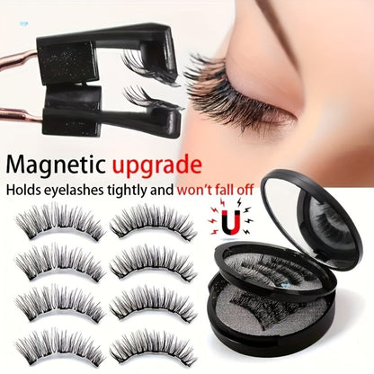 Magnetic False Eyelashes Kit with Eight Pairs, Round Storage Case and Metal Applicator Clip