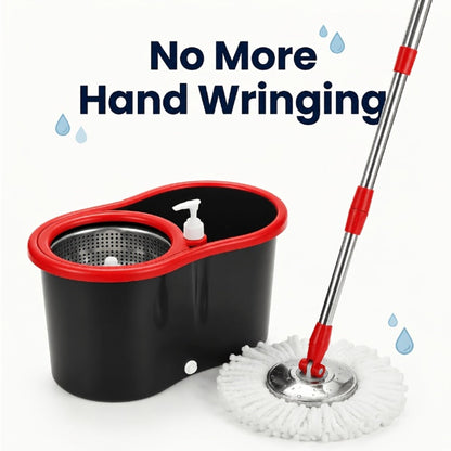 Spin Mop and Dual-Compartment Wringer Bucket Set with Telescoping Handle and Four Mop Heads