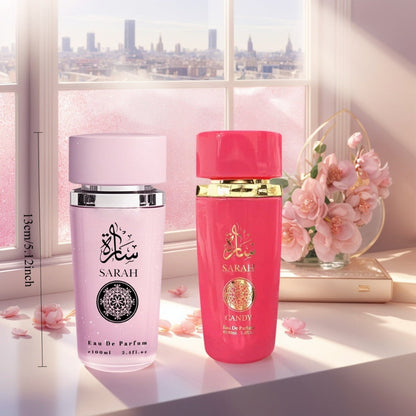 Two-Bottle Women's Perfume Set with Pink and Red 3.4 fl oz Spray Bottles and Matching Boxes